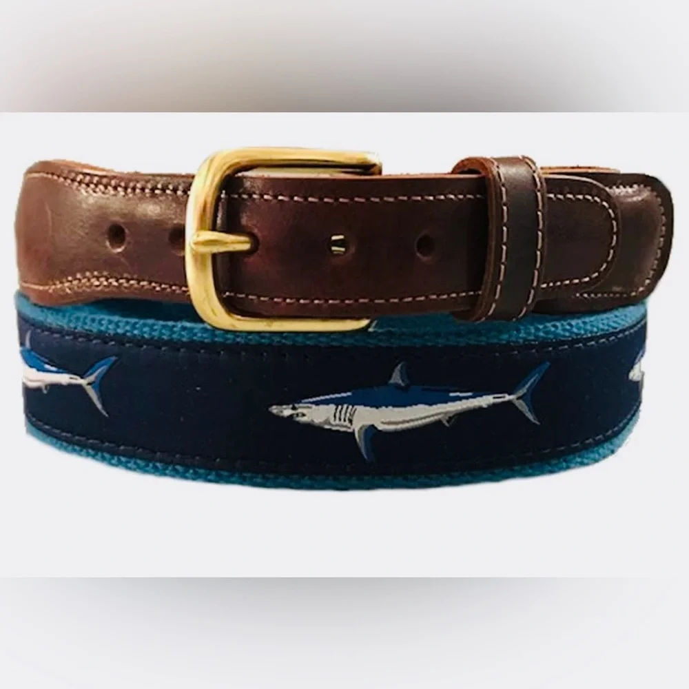 🦈 Preston Boys Nautical Blue Shark Leather Tipped Belt 26